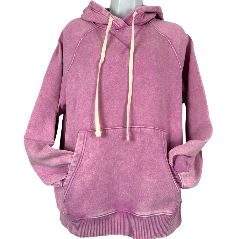 Zenana Mineral Wash Hoodie Trendy Kangaroo Pocket Pink Medium Super Soft NWT